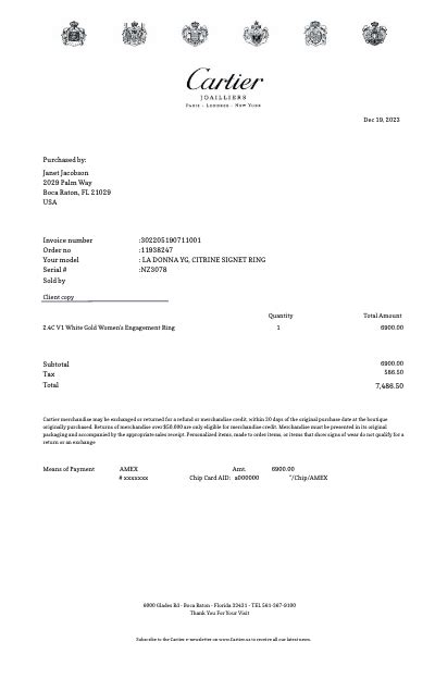 cartier return policy|cartier receipt.